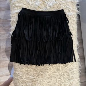 Fringe black leather like western country skirt